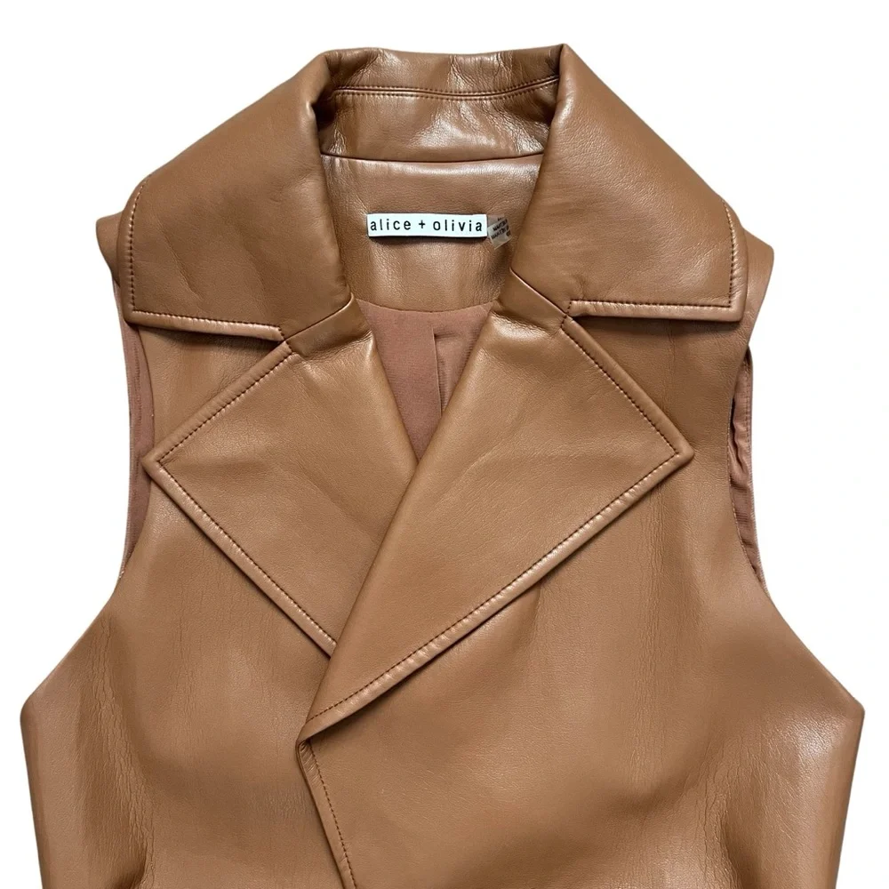 Alice + Olivia Tan Brown Sleeveless Belted Jacket Vest Size XS - Picture 2 of 5